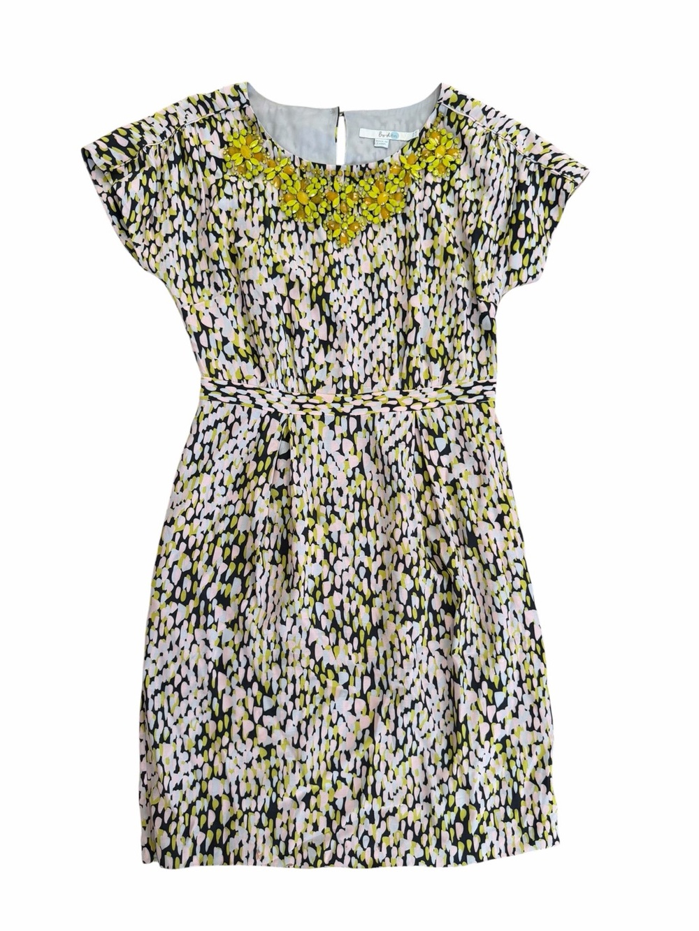 Boden Yellow, Black & Pink Spotted Floral Beaded Neck Dress
